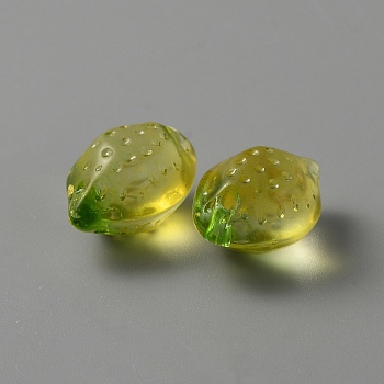 Glass Charms, Imitation Fruit, Lemon, Yellow, 14x10x8mm, Hole: 1.2mm