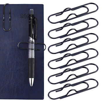 Metal Pen Clips for Notebook, Long Paper Clip Pen Holders, Oval, Electrophoresis Black, 71x18x7.5mm, 27pcs/box