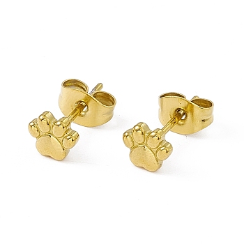 Vacuum Plating 304 Stainless Steel Dog Paw Print Stud Earrings for Women, Golden, 5x6mm, Pin: 0.8mm