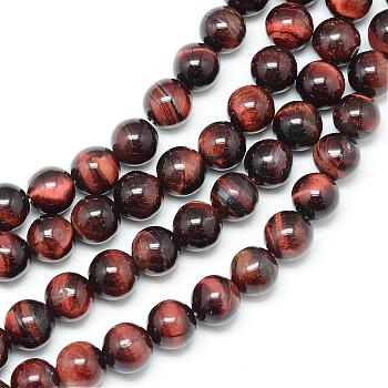 Natural Red Tiger Eye Bead Strands, Dyed, Round, 6mm, Hole: 1mm, about 65pcs/strand, 15.7 inch