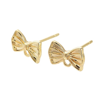 Alloy Stud Earring Findings, with 304 Stainless Steel Steel Pin, Bowknot, Golden, 7x11mm, Hole: 1.2mm, Pin: 0.7mm