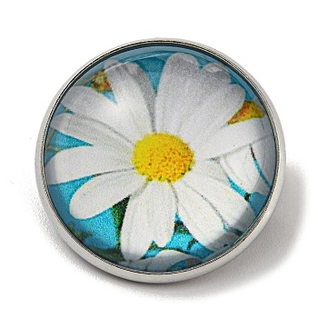 Round Glass Brooches, Platinum Plated Iron Jewerly Pins, for Backpack, Flower, 21.5x21.5x12mm