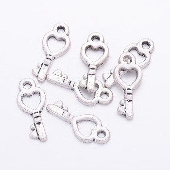 Tibetan Style Alloy Finding Pendants, Skeleton Key, Antique Silver, Lead Free and Cadmium Free and Nickel Free, 18x8x1mm, Hole: 1mm