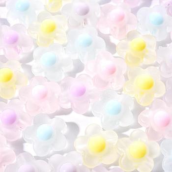 50Pcs 5 Colors Transparent Acrylic Beads, Frosted, Bead in Bead, Flower, Mixed Color, 16.5x17x9.5mm, Hole: 2.5mm, 10pcs/color