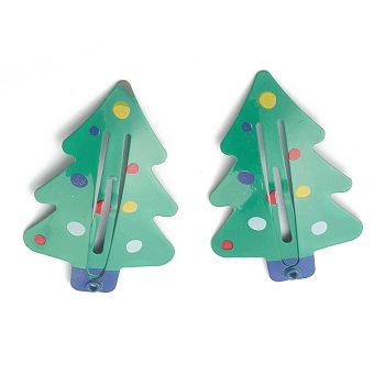 Baking Painted Iron Snap Hair Clips, for Christmas, Christmas Trees, Green, 54.5x35x3.9mm