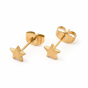 304 Stainless Steel Star Stud Earrings for Women, Real 18K Gold Plated, 5.5x6mm, Pin: 0.7mm