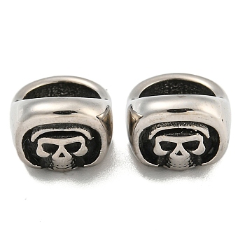 316 Surgical Stainless Steel Beads, Large Hole Beads, Skull, Antique Silver, 9.5x11x13mm, Hole: 8mm