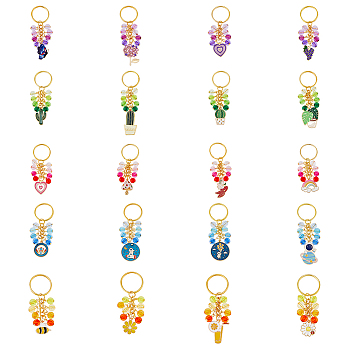 5 Sets 5 Style Alloy Enamel Pendant Keychain, with Acrylic Beads, for Car Bag Pendant Decoration Key Chain, Mixed Color, 7~8.5cm, 1 set/style