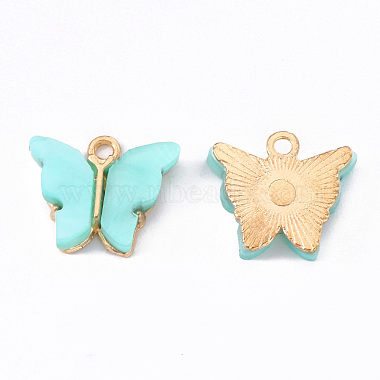 Light Gold Cyan Butterfly Alloy+Enamel Pendants