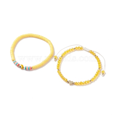 Heart Braided Bead Bracelets Set(BJEW-TA00056-03)-4