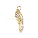 Brass Micro Pave Clear Cubic Zirconia Pendants, Wing Charms, Cadmium Free & Lead Free, Rack Plating, Long-Lasting Plated, Real 18K Gold Plated, 23.5x17.5x1.5mm, Hole: 3mm(KK-C262-22G)