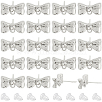 20Pcs Alloy Rhinestone Bowknot Stud Earring Findings, with Loops & 925 Sterling Silver Pins with 30pcs Plastic Ear Nuts, Silver, 8x14mm, Pin: 11x0.6mm(EJEW-SC0001-49)