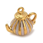 304 Stainless Steel Enamel Pendants, Teapot Charms, Golden, 13.5x14.5x10mm, Hole: 1.3mm(STAS-C183-04G)