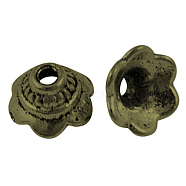 Tibetan Style Bead Caps, Lead Free & Nickel Free & Cadmium Free, Flower, Antique Bronze Color, 8mm in diameter, 5mm thick, hole: 2mm(X-MLF11244Y-NF)