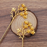 Iron Hair Stick Findings, with Alloy Rhinestone Setting, Flower, Golden, 164x46.5x6mm(OHAR-PW0001-280G)