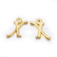 Golden Plated Alloy Letter Pendants, Rack Plating, Cadmium Free & Lead Free, Letter.X, 13x9x2mm, Hole: 1.5mm(X-PALLOY-J718-01G-X)