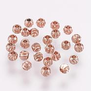 Brass Spacer Beads, Long-Lasting Plated, Corrugated Round, Rose Gold, 3x2mm, Hole: 1.2mm(KK-G312-01RG-3mm-RG)