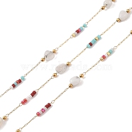 Natural Agate Link Chains, with Glass Seed Beaded and Ion Plating(IP) Real 18K Gold Plated  316 Stainless Steel Chain, Soldered, with Spools, Real 18K Gold Plated, 12~14x2.5~4x3~4mm(CHS-C012-03B-G)