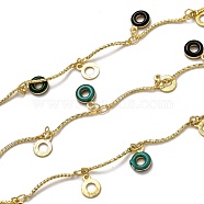 Brass Bar Link Chains, with Enamel charms, Spool, Long-Lasting Plated, Soldered, Donut, Golden, Links: 18.4x1.8x1mm, Charms: 9x6.5x2mm and 8x6x0.5mm(CHC-L039-06G)