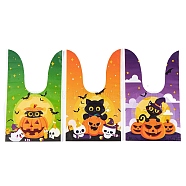 100Pcs Rabbit Shaped Halloween Candy Plastic Bags, Pumpkin Printed Candy Gift Bags, Mixed Color, 21.5~22.5x13.6x0.01cm(ABAG-U001-02F)