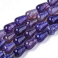 Natural Crackle Agate Beads Strands,  Dyed & Heated, Teardrop, Indigo, 14x10mm, Hole: 1mm, about 28pcs/strand, 15.35 inch(39cm)(G-S359-243C)