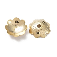 Brass Bead Caps, Cadmium Free & Lead Free, Flower, Real 24K Gold Plated, 10x10x2.5mm, Hole: 1.6mm(X-KK-R149-14B-G)