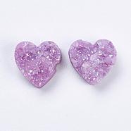 Electroplate Natural Druzy Agate Beads, Rainbow Plate, Dyed, Heart, Medium Purple, 9~10x9~10x5~7mm, Hole: 1~2mm(G-E400-03-A03)