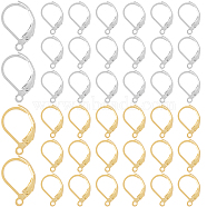 2 Colors 304 Stainless Steel Leverback Earring Findings, with Loop, Real 24K Gold Plated & Stainless Steel Color, 15x10x2mm, Hole: 1.5mm, 100Pcs/color, 200Pcs/box(STAS-SP0001-08B)