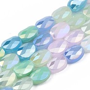 Electroplate Glass Beads Strands, AB Color Plated, Faceted, Oval, Sky Blue, 8x6x4mm, Hole: 1.2mm, about 69~70pcs/strand, 22.83~23.03inch(58~58.5cm)(X-EGLA-S194-17E)