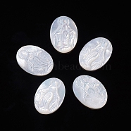 Natural White Shell Cabochons, Religion, Oval with Virgin Mary, 13.5~14x10x2.5mm(SSHEL-D083-14)