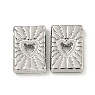 Non-Tarnish 304 Stainless Steel Pendants, Rectangle with Heart Charm, Stainless Steel Color, 15x10x3mm, Hole: 1.8mm(STAS-N103-128P)