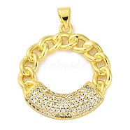 Rack Plating Brass Micro Pave Cubic Zirconia Pendants, with Link Chain Shape, Round, Real 18K Gold Plated, 28x25x3.5mm, Hole: 3.5x5mm(KK-M021-07G-01)