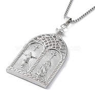 Alloy with Rhinestone Pendant Necklace, Arch with Jesus & Virgin Mary Pattern, Platinum, 23.74 inch(60.3cm)(NJEW-G111-01P)