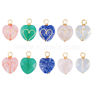2 Sets 5 Styles Natural & Synthetic Mixed Stone Pendants, Natural Rose Quartz & Blue Spot Jasper, Opalite & Cherry Quartz Glass & Synthetic Turquoise, with Copper Wire Wrapped, Facted, Heart Charm, Golden, 21x15x8.5mm, Hole: 3.4~4mm, 1pc/style, 5pcs/set(FIND-FH0005-65)