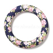 Food Grade Eco-Friendly Silicone Pendants, Ring with Camellia Pattern, Midnight Blue, 65x10mm, Hole: 4mm(SIL-M001-01D)
