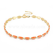 Brass Micro Pave Cubic Zirconia Link Tennis Necklaces for Women, with Enamel, Nickel Free, Real 18K Gold Plated, Oval, Dark Orange, 34x0.7cm(NJEW-T013-01G-03)