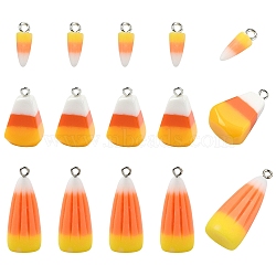 20Pcs Halloween Opaque Resin Pendants, Candy Corn Charms with Platinum Plated Iron Loops, Mixed Color, 14.5~33x5~15x4~11mm, Hole: 1.5~2mm(RESI-YW0002-08)