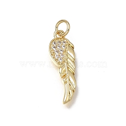 Brass Micro Pave Clear Cubic Zirconia Pendants, Wing Charms, Cadmium Free & Lead Free, Rack Plating, Long-Lasting Plated, Real 18K Gold Plated, 23.5x17.5x1.5mm, Hole: 3mm(KK-C262-22G)
