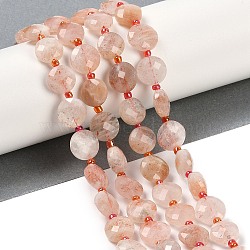 Natural Sunstone Beads Strands, Faceted, Flat Round, with Seed Beads, 9.5~10x5~6mm, Hole: 1mm, about 32~34pcs/strand, 15.75~14.96''(38~40cm)(G-B094-A20-01)