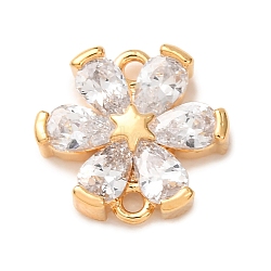 Brass & Rhinestone Connector Charms, Flower & Star Links, Golden, 10x10x2.5mm, Hole: 1mm(RB-CBAFDDC-01G)