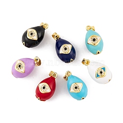 Brass Micro Pave Cubic Zirconia Pendants, with Enamel, Real 18K Gold Plated, Teardrop with Eye Charms, Mixed Color, 20x11.5mm, Hole: 4mm(KK-E112-04G)