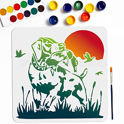 US 1Pc PET Hollow Out Drawing Painting Stencils, for DIY Scrapbook, Photo Album, with 1Pc Art Paint Brushes, Dog, 300x300mm(DIY-MA0004-16B-06)