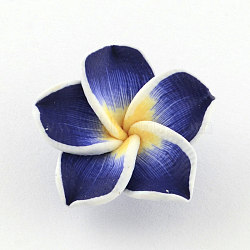 Handmade Polymer Clay 3D Flower Plumeria Beads, Dark Blue, 15x8mm, Hole: 2mm(CLAY-Q192-15mm-03)