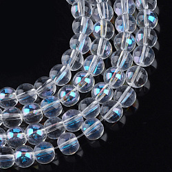 Electroplate Glass Beads Strands, Rainbow Plated, Round, Clear AB, 7.5x8.5mm, Hole: 1mm, about 100~104pcs/strand, 70~74cm(X-EGLA-Q062-8mm-A08)