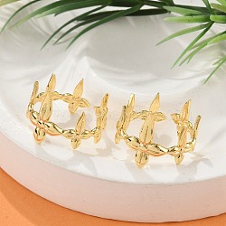 Flower Brass Cuff Rings for Women, Real 18K Gold Plated, 15.5mm, Inner Diameter: US Size 7 1/2(17.7mm)(RJEW-B119-07G)