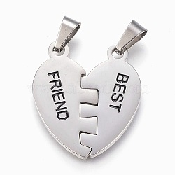 304 Stainless Steel Split Pendants, with Enamel, Heart with Word Best Friend, Stainless Steel Color, 33x30x2.5mm, Hole: 5x10mm(STAS-F168-03P)