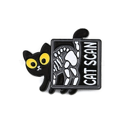 Cat with Word Cat Scan Enamel Pins, Alloy Brooches for Backpack Clothes, Black, 30.5x26mm(JEWB-Q014-03B)