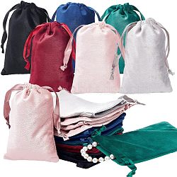 24Pcs 6 Colors Velvet Jewelry Drawstring Bags, with Satin Ribbon, Rectangle, Mixed Color, 15x10x0.3cm, 4pcs/color(TP-HY0001-05B)