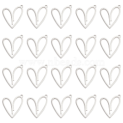 20Pcs 304 Stainless Steel Pendants, Heart Charm, Stainless Steel Color, 27x24x1.5mm, Hole: 2mm(STAS-UN0049-25)