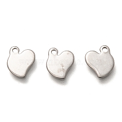 304 Stainless Steel Charms, Heart, Stainless Steel Color, 9.5x8.5x1.5mm, Hole: 1.2mm(STAS-H128-07P)